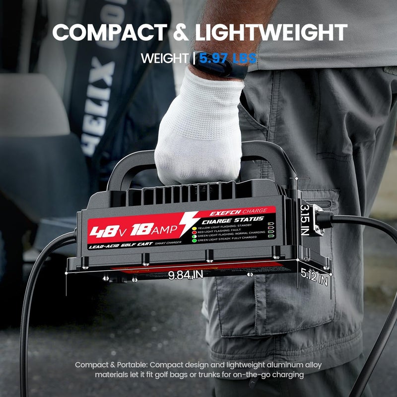 EXEFCH 48 Volt 18 Amp Golf Cart Charger with 3-Pin Round Plug for Club Car Precedent & DS Series Only for Lead Acid Battery Pro - Image 5